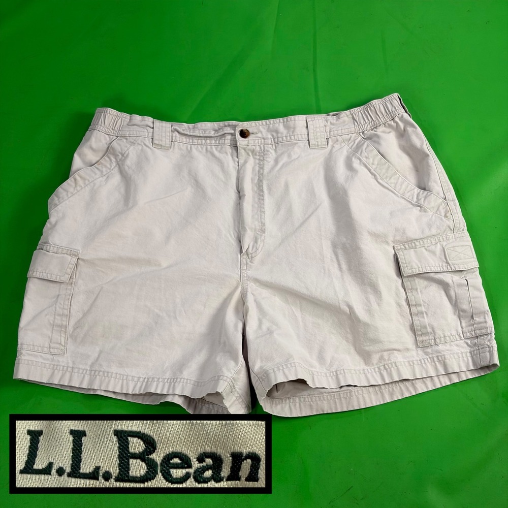 VTG Y2K LL Bean Cargo Shorts Mens 40 Tan Comfort Waist 100% Cotton Canvas Hiking
